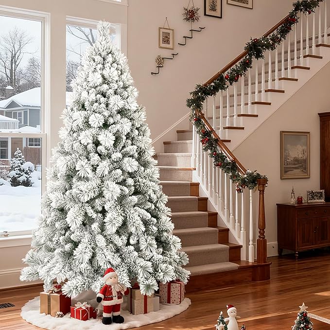 Flocked Christmas Tree 9ft, Christmas Tree -Full Christmas-Trees Snow Xmas Trees
