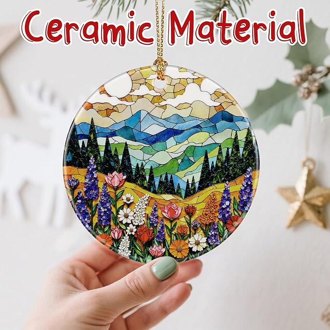 Vibrant Mountain & Wildflowers Christmas Ornaments: Christmas Tree Ornaments & Holiday Decor – Perfect Holiday Presents & Gift Ideas for Friends, Coworker, Family, and Nature Lover