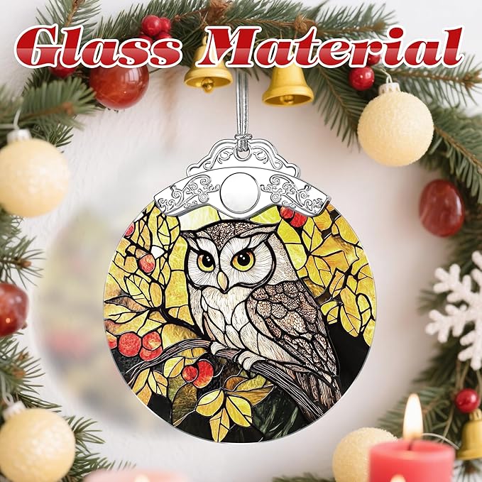 Owl Ornament, Stained Glass Christmas Decorations, Christmas Ornaments for Tree, Holiday Ornament, Gifts for Owl Lovers, Holiday Party Gifts, Gift Ideas & Xmas Gift