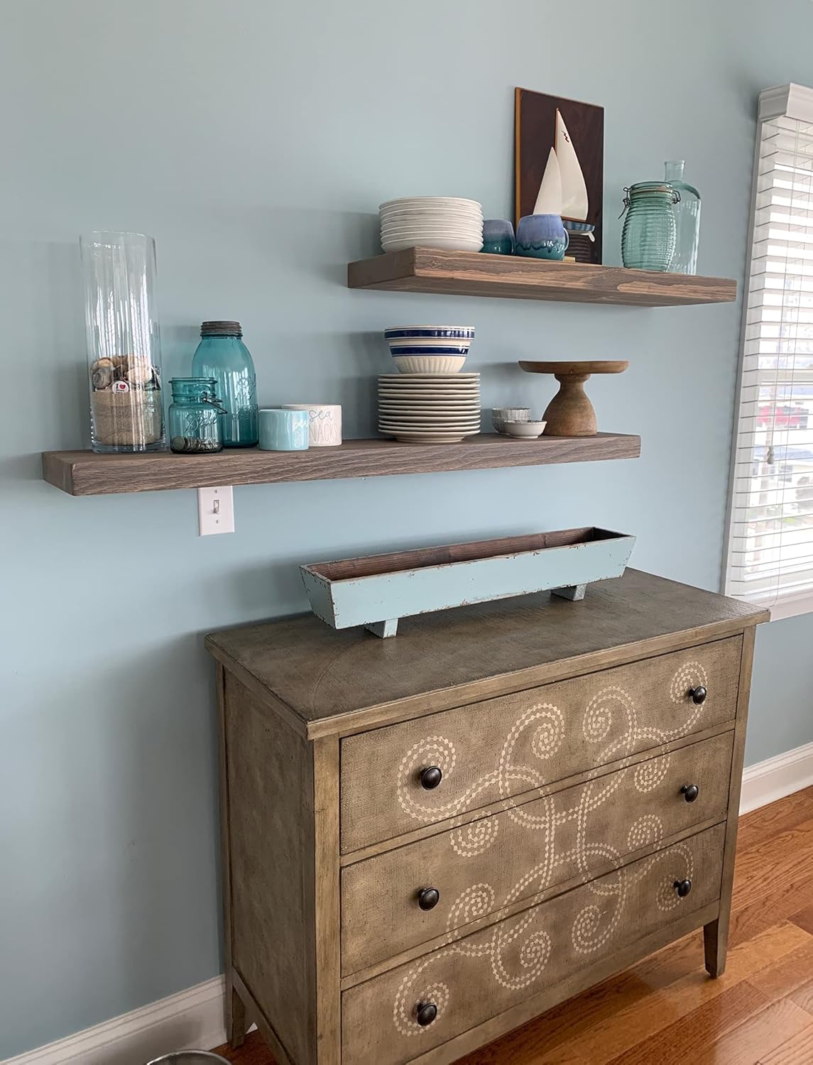 joelsantiques 36 Inch Wooden Floating Shelves for Wall - 36x6x2 in - Made of Natural Wood - Long Heavy Duty Rustic Wall Shelves for Bedroom - Perfect for Living Room, Kitchen - Grey - Gray