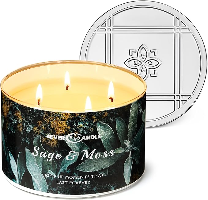 4-Wick Scented Candle - 18oz Soy Wax Blend Candle Over 50Hrs Long-Lasting Fragrance, Home Decor and Housewarming Gifts, Sage & Moss