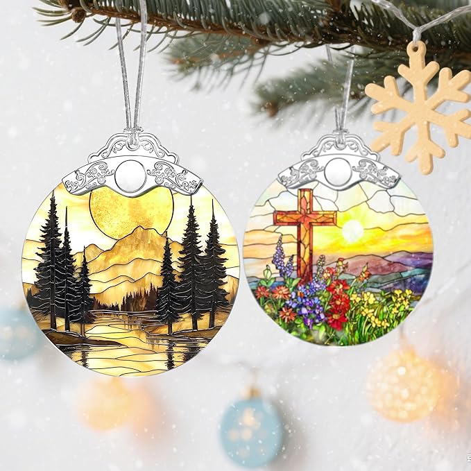 Stained Glass Ornament, Christmas Ornaments, Christmas Decorations for Tree, Holiday Ornament, Gifts for Nature Lovers, Holiday Party Gifts, Gift Ideas & Xmas Gift - Mountain Sunset