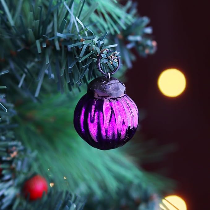 75 Pieces Glass Gold Purple Christmas Ornaments Decorative Mercury Mini Vintage Bulk Hanging Ornaments for Halloween, Christmas Tree, New Year, Valentine Day, Holidays, Event and Wedding Party Decor