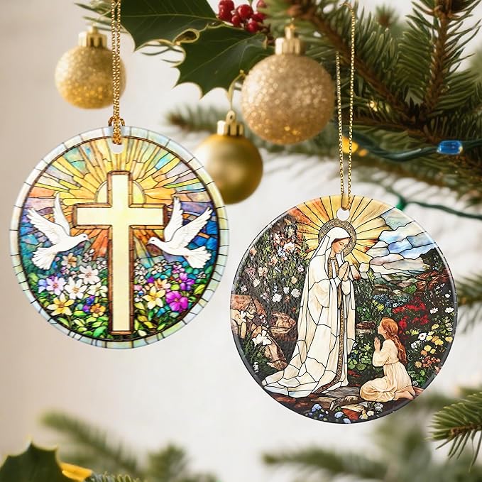 Lady of Lourdes Christmas Ornaments: Christmas Tree Ornaments, Virgin Mary Religious Holiday Decor, Catholic Home Decor, Stocking Stuffers, Gift Ideas, Religious Gifts & Faith Gifts for Christian