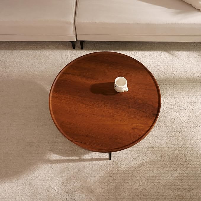 Saint Mossi Modern Coffee Table for Living Room, Mid-Century Round Wood Coffee Table, 2-Tier Center Table for Small Space, Walnut, W31xH15