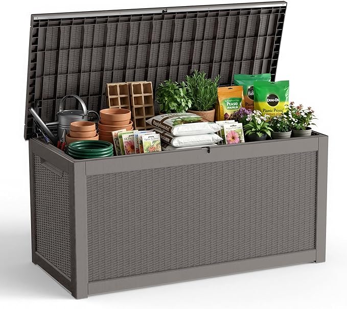 320 Gallon Outdoor Storage Box Waterproof - Outside Resin Deck Box, Lockable Storage Bin for Patio Furniture,Garden Tools,Cushions,Pool Accessories(Grey)