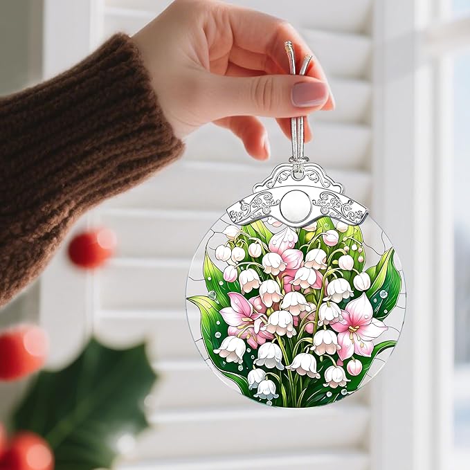 Stained Glass Ornament, Christmas Ornaments, Christmas Decorations for Tree, Holiday Ornament, Gifts for Flower Lovers, Holiday Party Gifts, Gift Ideas & Xmas Gift - Lily of The Valley
