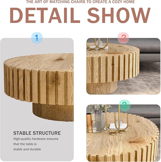 WILLIAMSPACE 31.4" Round Coffee Table for Living Room, Modern Wood Drum Center Table, Accent Side Tea Table for Apartment, Natural Wood Texture, Stable & Durable, Easy to Assemble - Natural