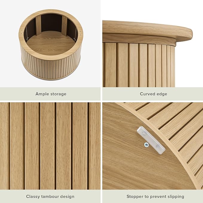 mopio Quin Collection: The Epitome of Mid-Century Modern Furniture. Complete with Rounded Table top Edge, and Tambour Design (Oak, Round)