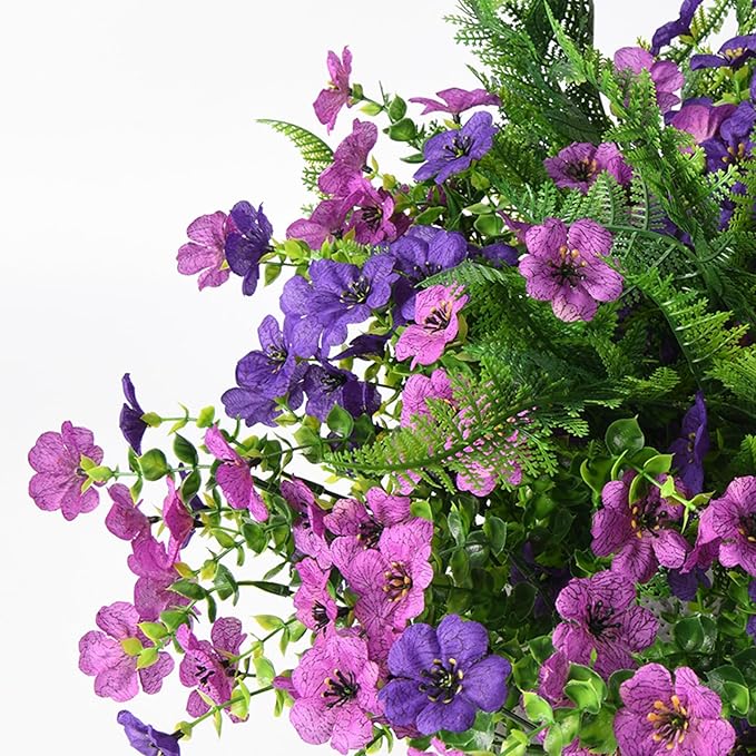 Artificial Flowers for Outdoors, 12 Bundles Multicolor Silk Fake Flower with Ferns for Spring Summer Decoration, UV Resistant No Fade Artificial Outdoor Plants for Home Planter Porch Patio Yard Decor