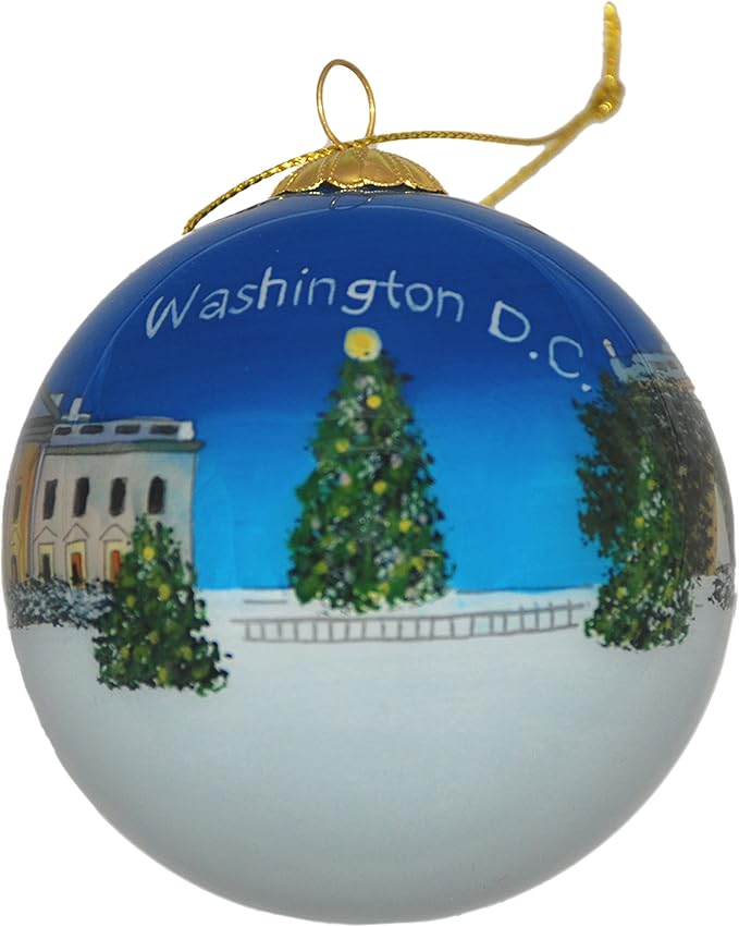 Blown Glass Christmas Ornament | White House in Snow | Hand Painted Inside | Original Art | Includes Gift Box