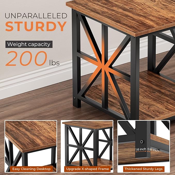 GreenForest End Table with 2-Tier Storage Shelf, 24 inch Large Side Table for Living Room, Modern Nightstand for Bedroom Bedside Office Farmhouse, Walnut