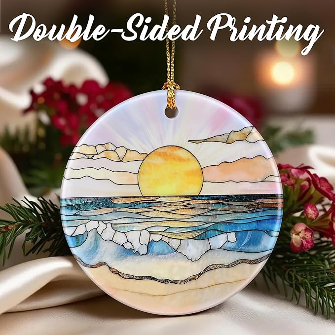 Beach Sunset Ornament, Christmas Ornaments: Christmas Tree Decorations, Holiday Decor, Stocking Stuffers, Gift Ideas, Xmas Gift, Summer Vibes Gifts & Gifts for Beach Lover