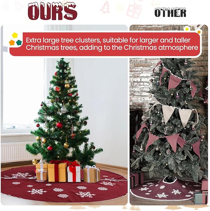 100 Inch Large Christmas Tree Skirt, Burlap Tree Skirt White Snowflake Xmas Mat for Christmas Home Farmhouse Holiday Indoor Outdoor Decoration