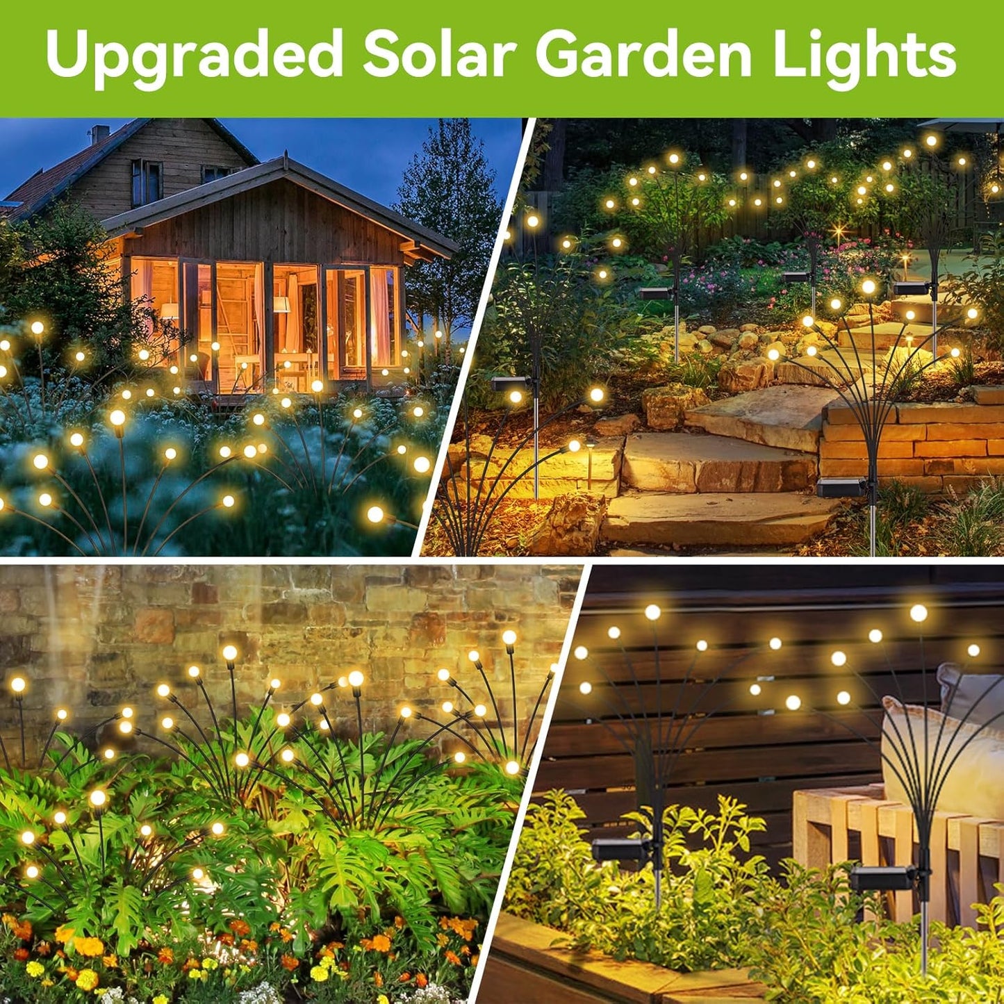 Solar Garden Lights Outdoor Waterproof, 6 Pack 48 LED Swaying Light Firefly Light Outdoor Decor Lights for Garden Gifts for Pathway Party Christmas Decoration, Warm White