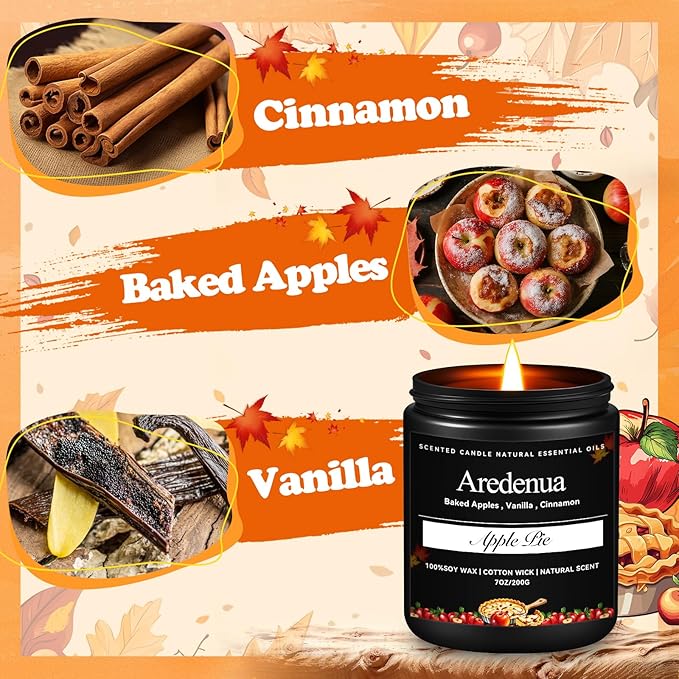 Apple Pie Candle – Apple Candles for Christmas, Holiday Winter Scented Candles with Warm Cinnamon & Baked Apple Aroma for Christmas Home Décor, Cozy Seasonal Candle Gift for Women & Men