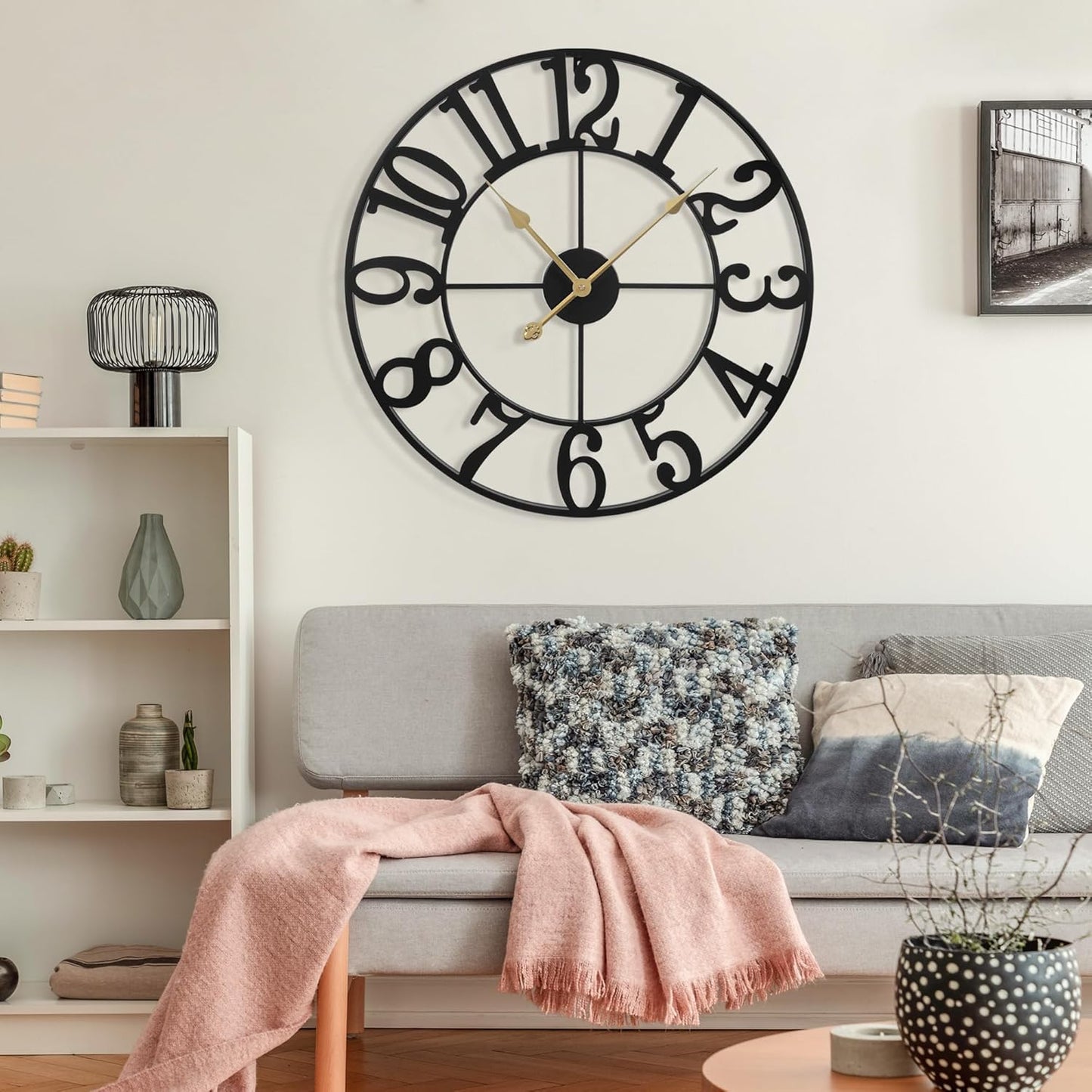 1st owned Large 24 Inch Silent Non-Ticking Wall Clock - Battery Operated, Metal Vintage Retro Decorative Modern Wall Clock for Bedroom, Kitchen, Office, Farmhouse Decor