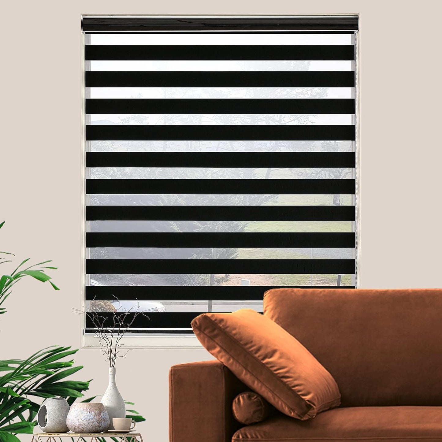 Blackout Zebra Blinds, Dual Layer Free-Stop, Room Darkening Zebra Shades, Blinds for Indoor Windows, Light Filtering Privacy Sheer Shade for Home(59" W X 72" H, Black)