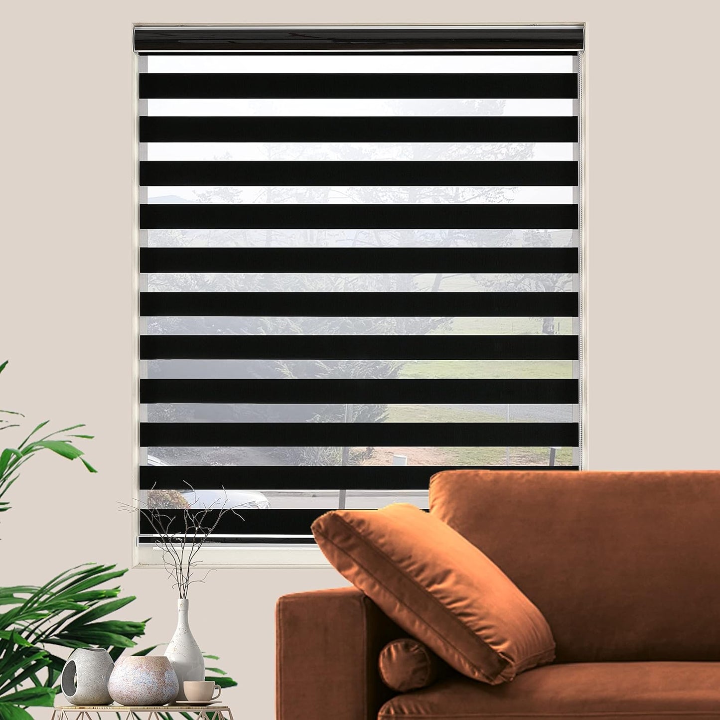 Blackout Zebra Blinds, Dual Layer Free-Stop, Room Darkening Zebra Shades, Blinds for Indoor Windows, Light Filtering Privacy Sheer Shade for Home(61" W X 72" H, Black)