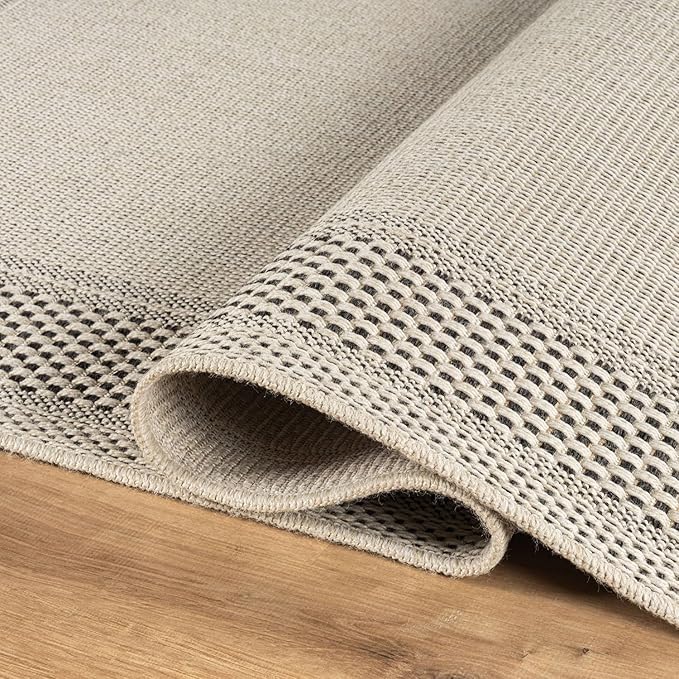 CAMILSON Easy Jute Rug 2x7, Indoor and Outdoor Off-White Runner Rug for Kitchen, Hallway and Entryway, Bordered Boho Woven Design, Easy-Cleaning, Washable Outside Carpet (2 x 7)