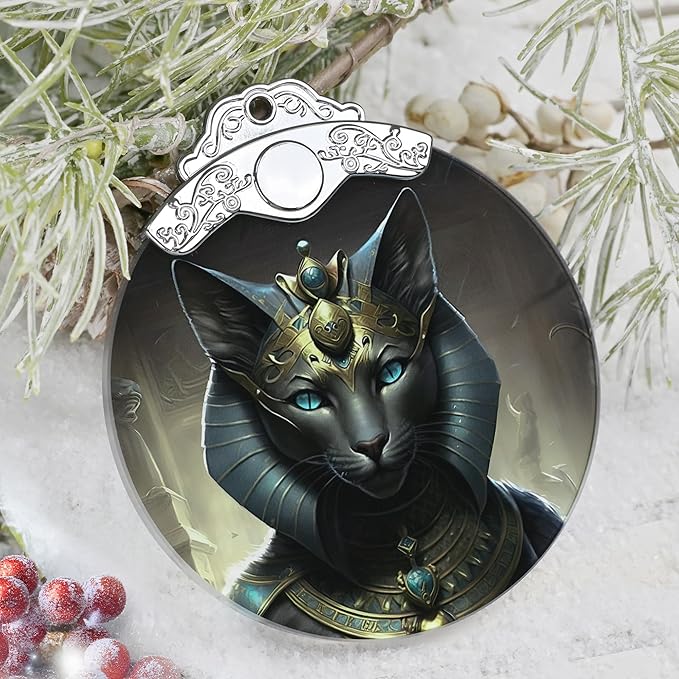 Christmas Decorations Ornaments, Stained Glass Ornament, Christmas Tree Ornaments, 2025 Gift Ornament, Xmas Gift for Friend Family Coworker - Egyptian Cat