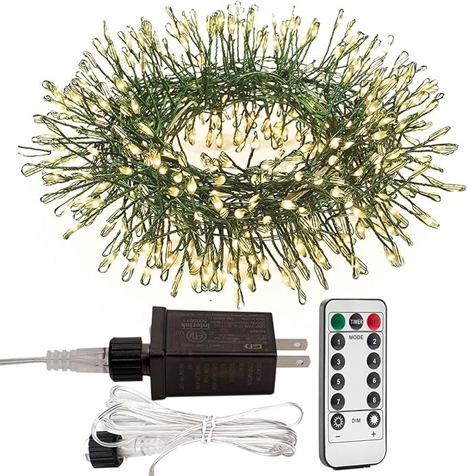 Firecracker Fairy Lights,20FT 200Leds Waterproof Twinkle Lights Plug in,8 Modes Remote String Light for Indoor Outdoor Christmas Wedding Birthday Patio Garden Decor,Green Wire,Warm White