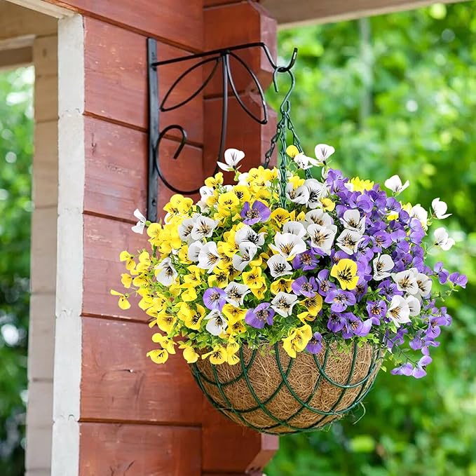 Geegoods 24 Bundles Artificial Flowers Outdoor – Fake Pansy Flowers UV Resistant Plastic Faux Pansies for Front Door Garden Porch Window Box Patio Home Decor