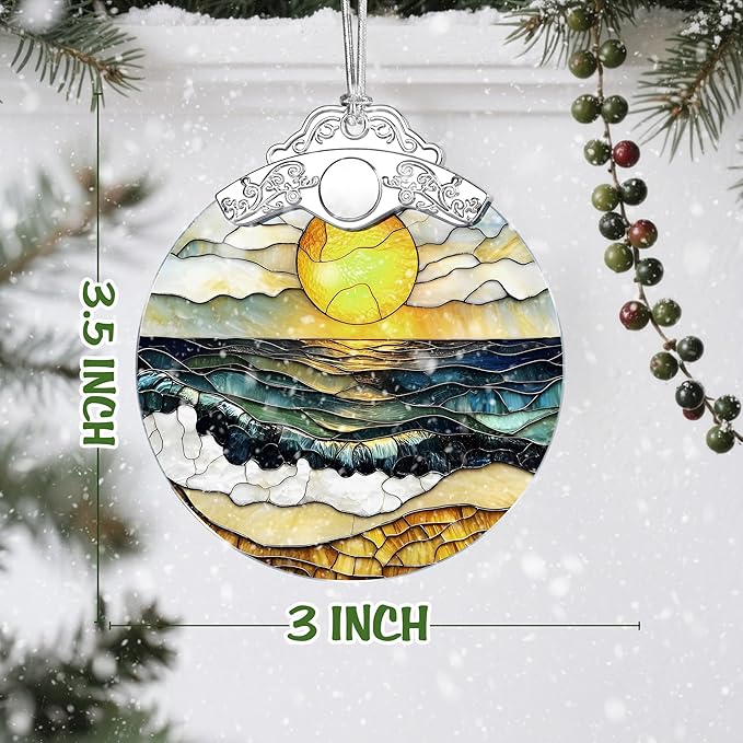 Beach Sunset Stained Glass Ornament, Christmas Ornaments – Christmas Tree Decorations, Holiday Decor, Stocking Stuffer, Gift Idea, Summer Vibes Gift, Gifts for Beach Lover, Friend, and Faimly