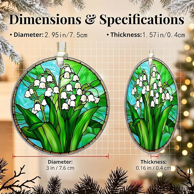 Christmas Ornaments 2025, Stained Glass Christmas Tree Decorations, Exchange for Women, Men, Collectible Dated Year Ornaments for Tree - Glass Hanging Ornament（Lily of The Valley）