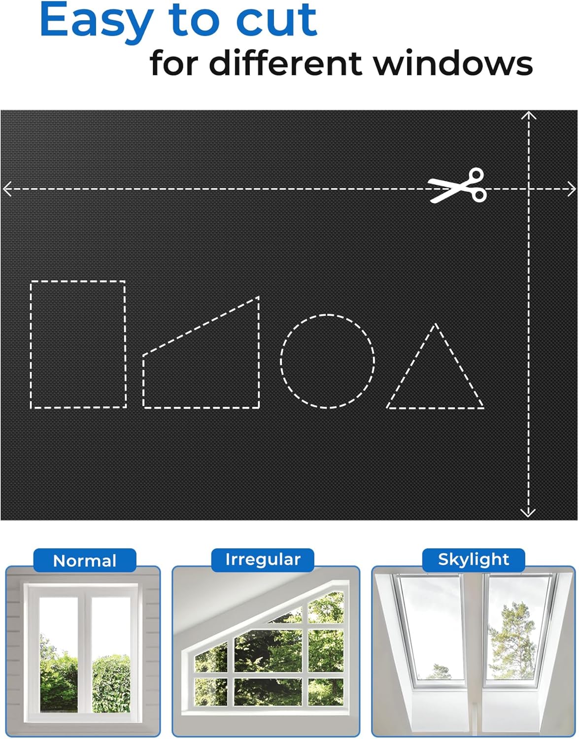 Sumobaby Blackout Curtains for Bedroom Portable 138”x59”Black Out Window Cover with Heat-Resistant Hook&Loop Tape,100%Blackout Shades,NoDrill Blinds for Windows DIY Cut Fit for Nursery&Dorm Room,Black