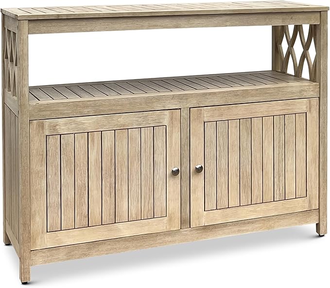 DTY Outdoor Living Longs Peak Eucalyptus Wood Sideboard Table, Outdoor Buffet Cabinet with Storage, Biscotti Weather-Resistant Finish