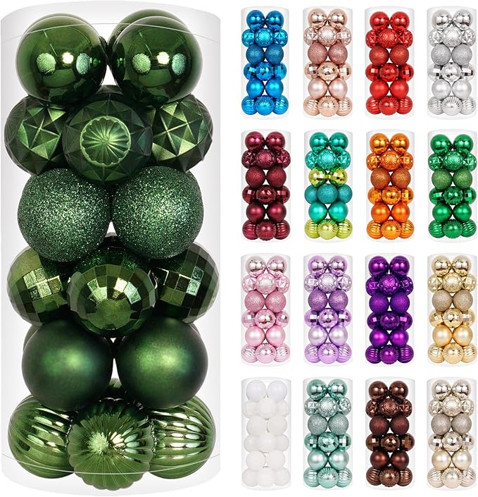 XmasExp 24ct Christmas Ball Ornaments Shatterproof Christmas Ornaments Set Decorations for Xmas Tree Balls 40mm/1.57" (Dark Green)