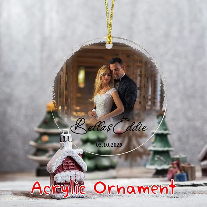 Custom Couple Photo Ornament – Personalized Names & Date Keepsake – Acrylic or Glass Wedding Ornament – Engagement