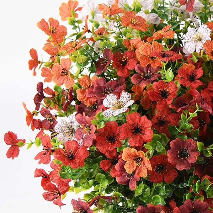 Artificial Fall Flowers for Outdoor, 12 Bundles Multicolor Fake Fall Plants for Decoration, UV Resistant No Fade Faux Mums Silk Flower for Autumn Porch Patio Planters Yard Garden