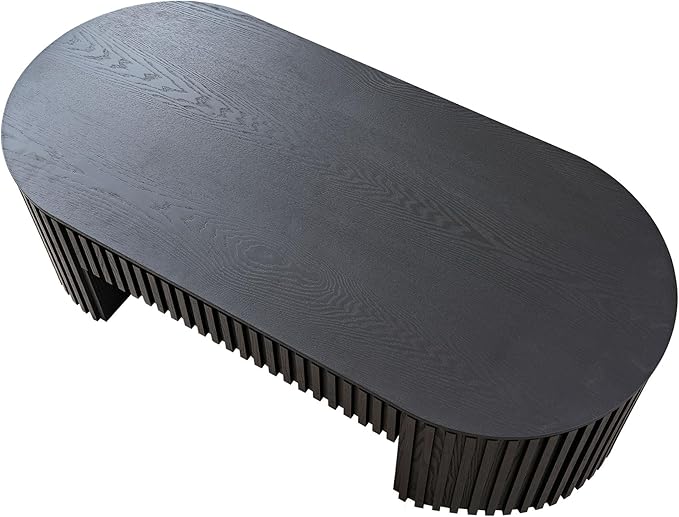 WILLIAMSPACE 51.18" Black Oval Coffee Table with Drawer, Modern Luxury Wood Center for Living Room, Accent Side End for Apartment, 51.15" x 23.62" x 14.56" (Black)