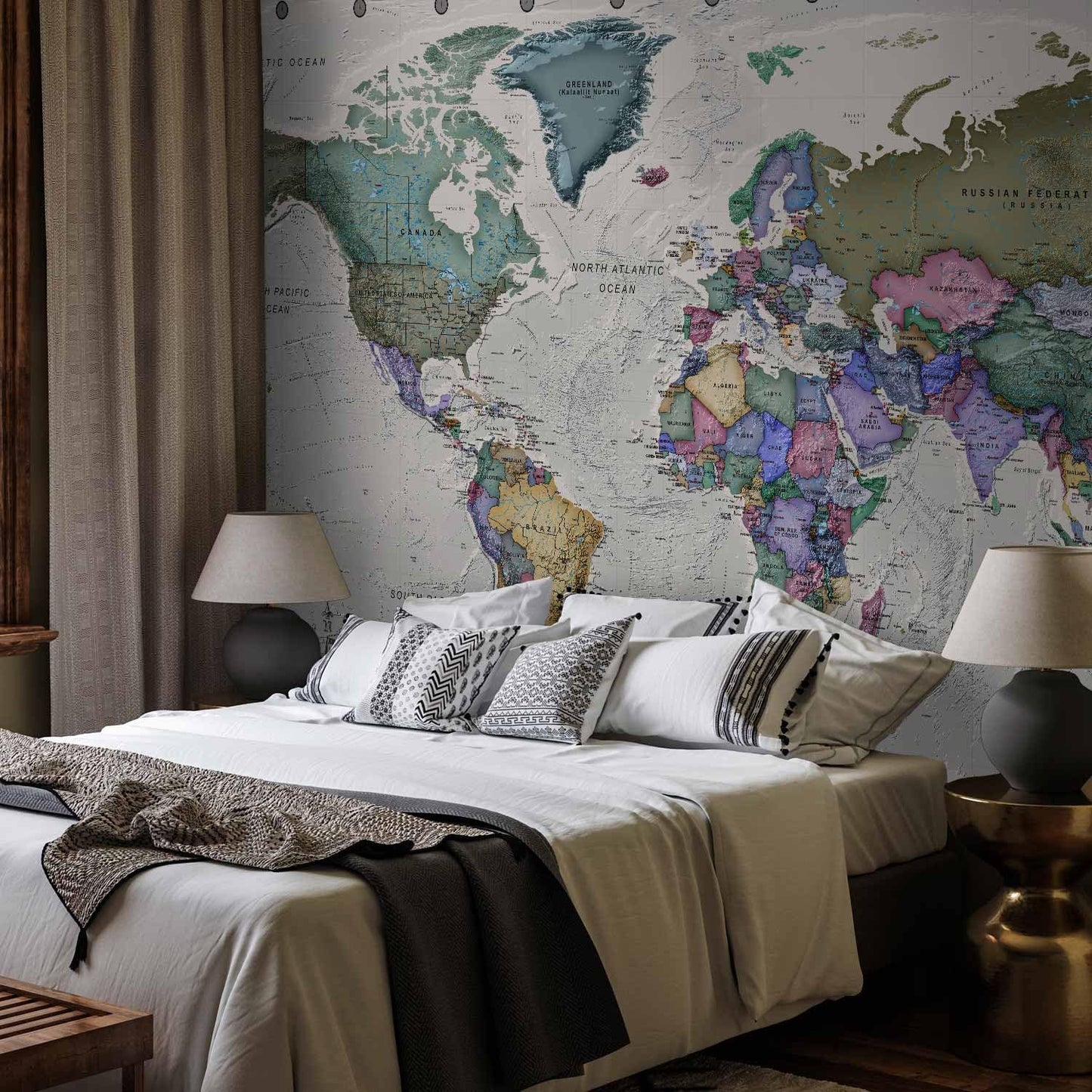 artgeist Wall Mural World Map 193x138 in - XXL Peel and Stick Self-Adhesive Wallpaper Removable Large Sticker Foil Wall Decor Print Picture Image Design Map of The World k-A-0380-a-a