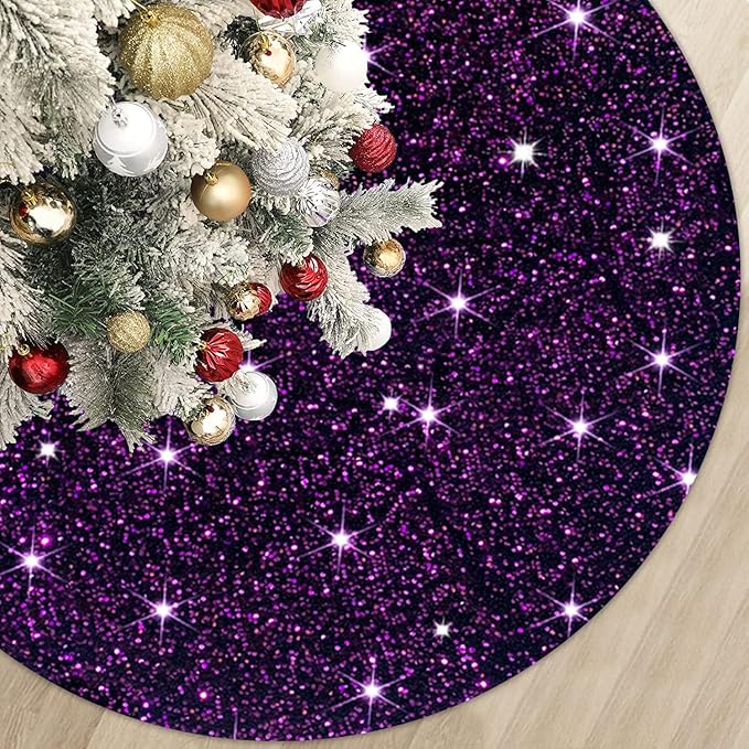 Purple Christmas Tree Skirt 46 Inch Sequin Tree Skirt Glitter Christmas Tree Skirts Large Velvet Tree Carpet Halloween Tree Skirt Vintage Xmas Tree Skirt Blanket ShinyTree Mat for Halloween Holiday
