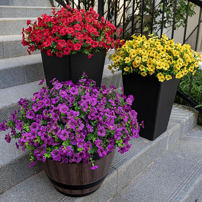 20 Bundles Artificial Flowers for Outdoor Fake Plants for Spring Decoration,Faux Eucalyptus Flowers for Planter UV Resistant Lifelike for Home Porch Garden（Fuchsia）