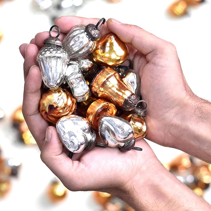 IndianShelf 300 Pieces Silver Amber Glass Vintage Christmas Ornaments Mini Bulk Decorative Ornaments for Halloween, Christmas Tree, New Year, Valentine Day, Holidays, Event & Wedding(25 * 12 Boxes)