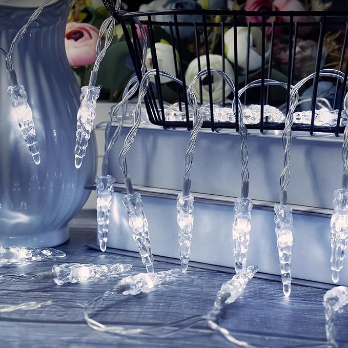 Christmas Icicle Lights Indoor，20ft 40 LED Icicle String Lights Battery Operated Powered Christmas Lights for Indoor Winter Christmas Decorations