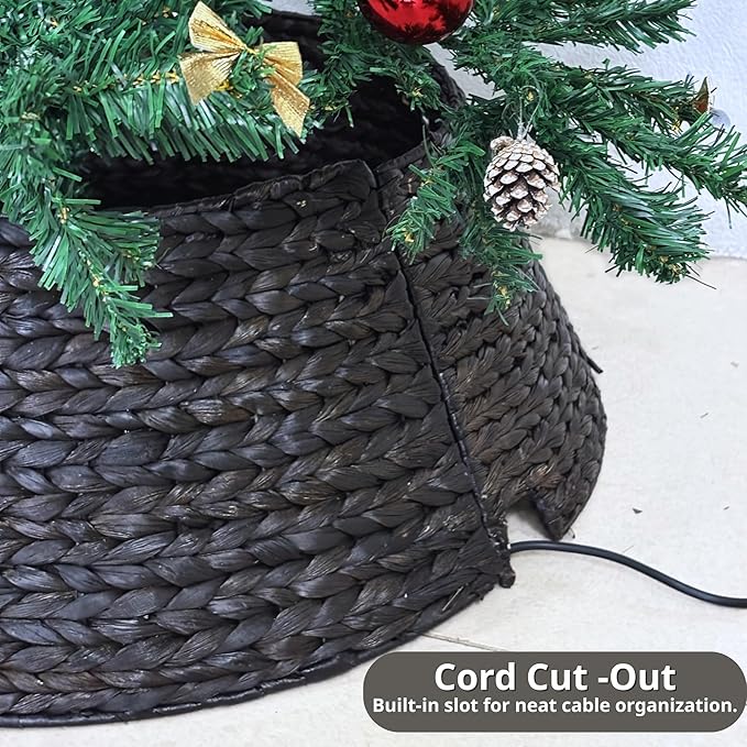 42" Wicker Christmas Tree Collar for Artificial Trees, Rustic 9ft Tree Basket Skirt, Farmhouse Base Cover for Pencil, Slim Christmas Tree Collars, Handwoven from Seagrass