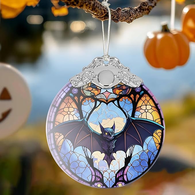 2025 Ornaments for Christmas Tree, Zmoicky Stained Glass Hanging Ornament, Christmas Ornaments Clearance, Gift Exchange Ornament, Bauble Present - Evil Bat