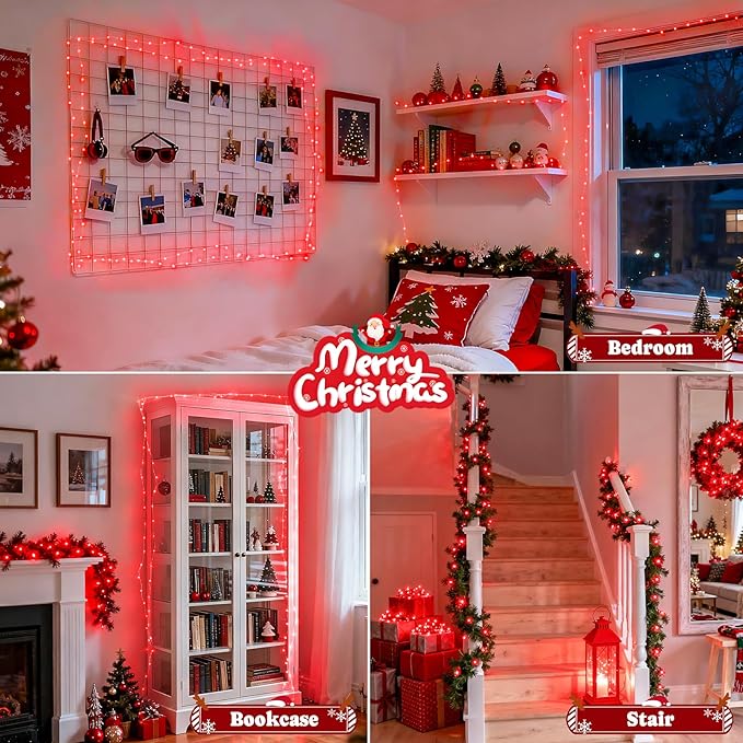 JMEXSUSS 2 Pack Red Fairy Lights Battery Operated, Total 400 LED 132ft Christmas Lights with Remote, 8 Modes Twinkle String Lights for Bedroom Wreath Tree Valentine Halloween Xmas Decorations