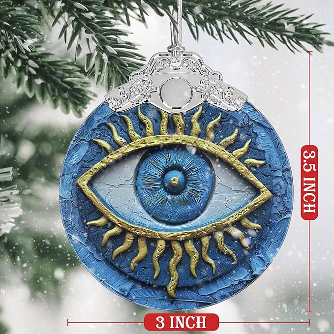 Christmas Decorations Ornaments, Stained Glass Ornament, Christmas Tree Ornaments, 2025 Gift Ornament, Xmas Gift for Friend Family Coworker - Evil Eye