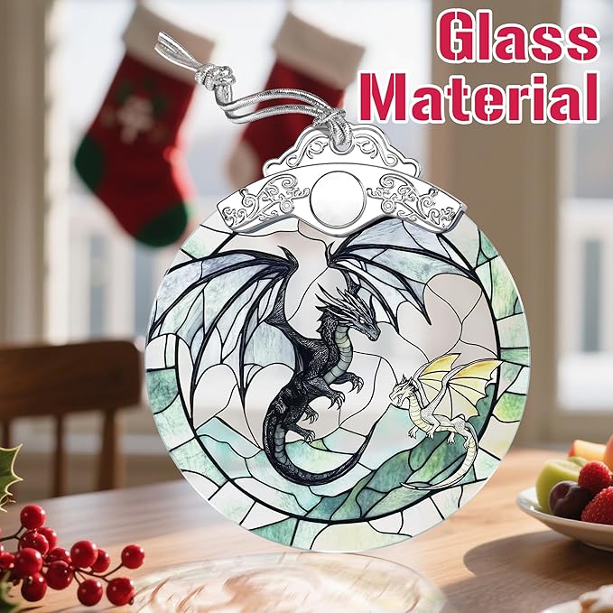 Christmas Ornament, Stained Glass Ornament, Christmas Ornaments for Tree, Hanging Ornaments for Home Decor & Xmas Decorations – Holiday Decor, Gift Ideas, Perfect Holiday & Xmas Gifts - Fantasy Dragon