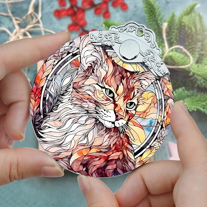 Stained Glass Christmas Ornament, Jocidea Cat Christmas Decorations, Christmas Tree Ornament, Cat Lovers Gifts, Holiday Decor and Xmas Gifts Ideas