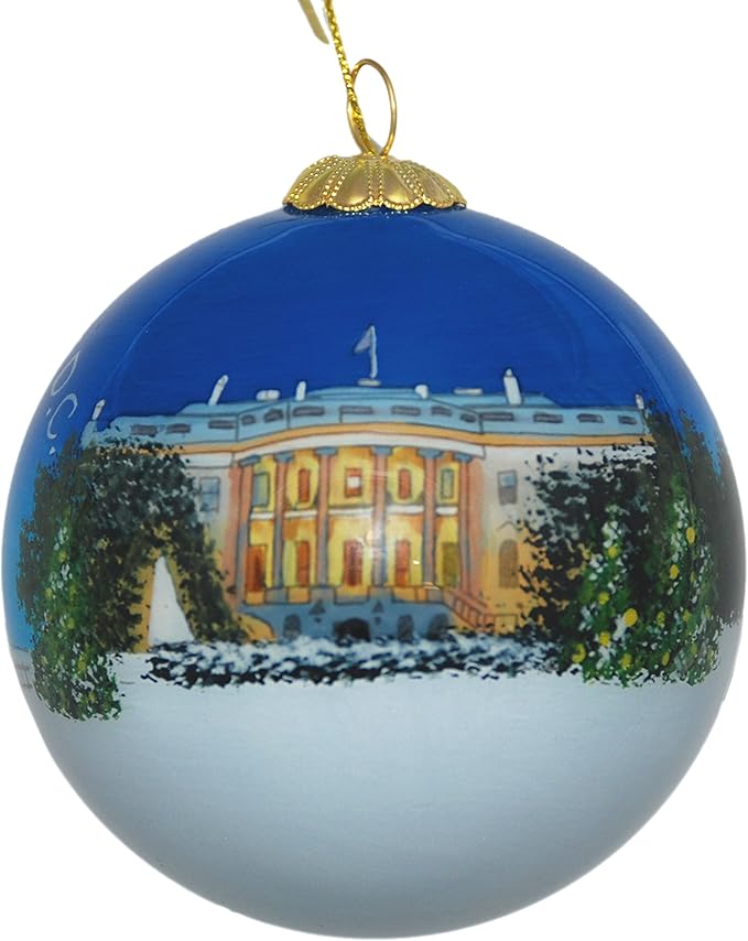 Blown Glass Christmas Ornament | White House in Snow | Hand Painted Inside | Original Art | Includes Gift Box