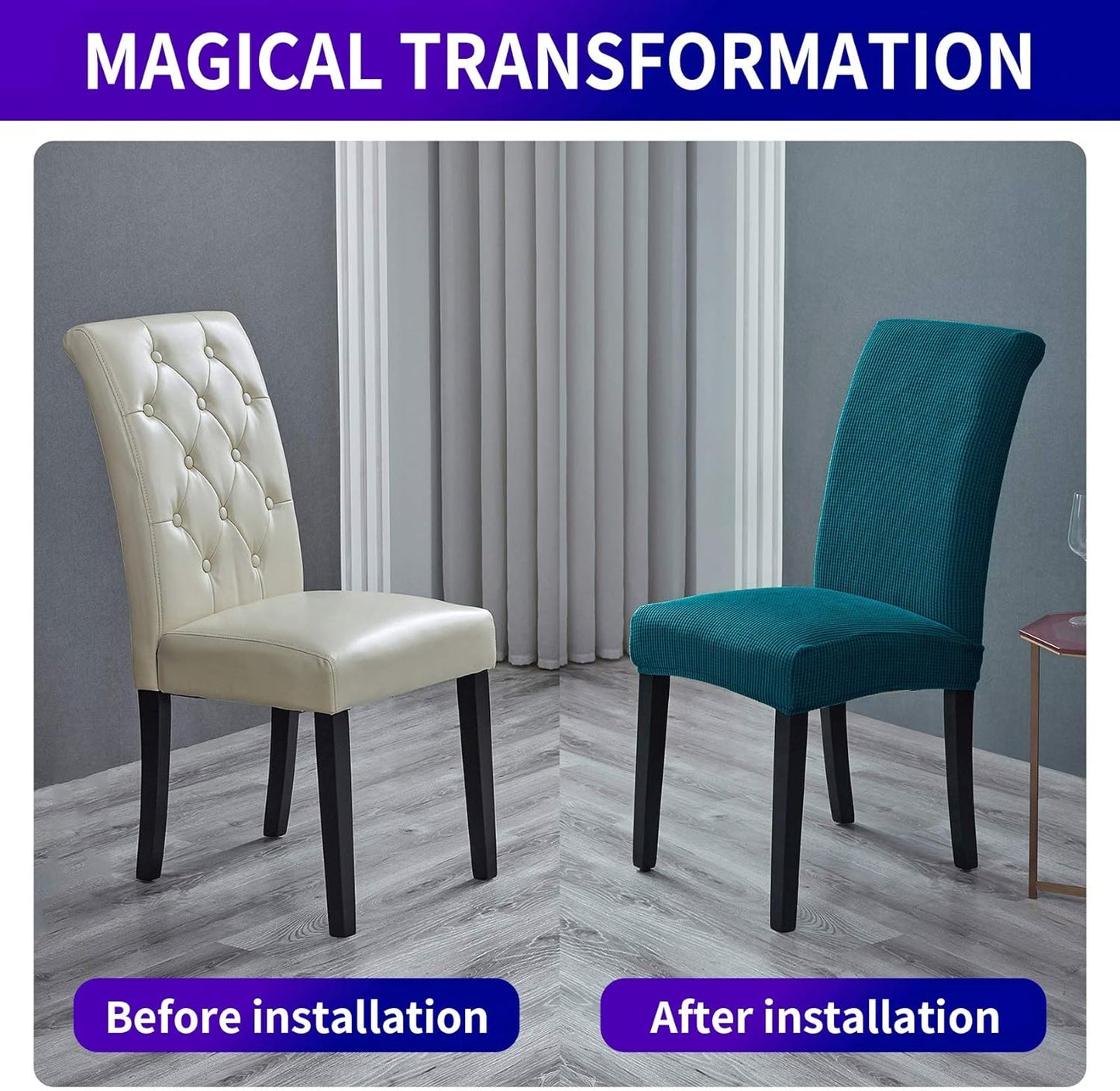 Howhic Stretch Chair Covers for Dining Room Set of 4, Removable Washable Dining Room Chair Covers, Dining Chair Slipcovers Seat Protector, Great for Home Decor and Banquet Upholstery (Teal, 4 Pack)