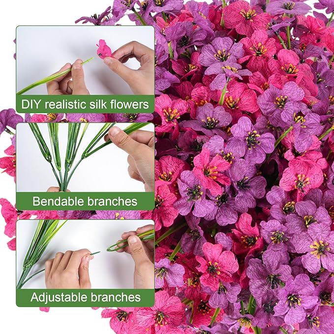 Artificial Flowers for Outdoor Faux Plants for Spring Summer Decoration, UV Resistant Realistic Silk Plastic Fake Flowers Garden Porch Patio Balcony Yard Front Home Decor, 24 Bundles