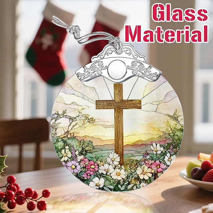 Stained Glass Cross Ornament, Christmas Ornament, Hanging Ornaments for Home Decor & Christmas Tree Ornaments – Exquisite Holiday Decor, Perfect Cross Gifts, Xmas Gifts & Holiday Present